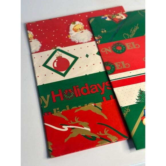 VTG Christmas Wrapping Paper Set Red Green Holiday Noel - Picture 3 of 4